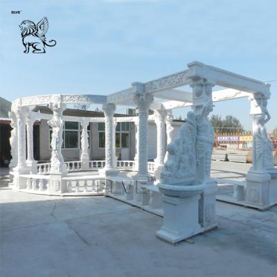 China Large Marble Gazebo White Garden Solid Stone Pavilion Hand Carved Statues for sale