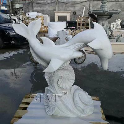 China Large White Marble Dolphin Statue Stone Garden Animal Sculpture for sale