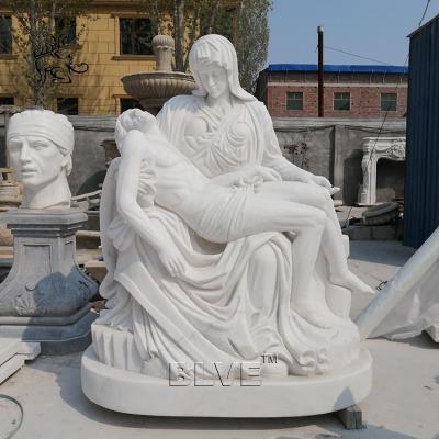 China Marble Pieta Statues White Stone Catholic Religious Mary And Jesus Life Size Handcarved for sale