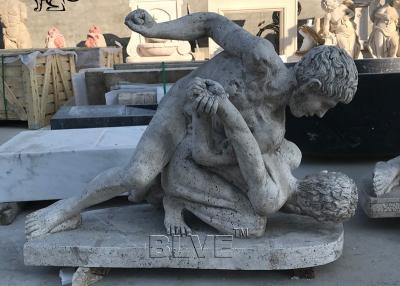China BLVE Marble Naked Man Fighting Statue Roman Sculpture Life Size Natural Cave Stone Hand Carved Garden for sale