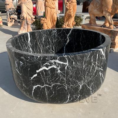 China BLVE Black Carrara Marble Bathtub Round Solid Natural Nero Marquina Stone Freestanding Bath Tub for sale