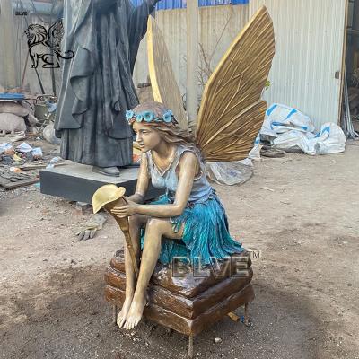 China BLVE Bronze Fairy Garden Statue Life Size Sitting Angel Holding Lotus Leaf Fountain Sculpture Modern Metal for sale