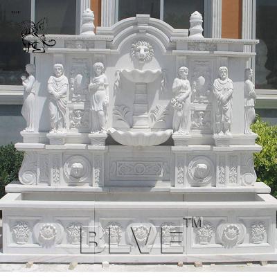 China BLVE Large Natural Stone Wall Water Fountain White Marble Figure Relief Fountains Hand Carved Modern Home Decoration Cus for sale