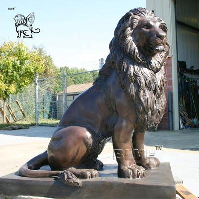 China BLVE Sitting Bronze Lion Statues Life Size Garden Art Metal Animal Sculpture Outdoor Decorative for sale