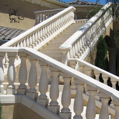 China BLVE White Marble Stair Handrail Railing Natural Stone Balustrade Villa Balconies Railing Design Modern Art Carving for sale