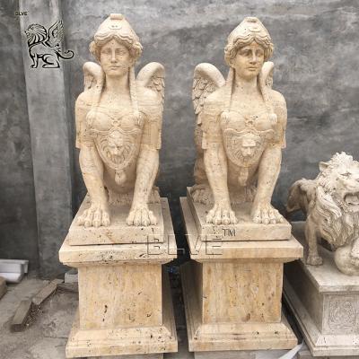 China BLVE Marble Sphinx Statues Natural Cave Stone Egyptian God Garden Sculpture Life Size Beige Outdoor Hand Carved for sale