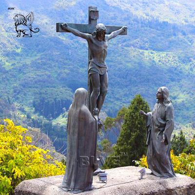 China BLVE Bronze Jesus Cross Sculpture Copper Christian Religious God Statue Church Outdoor Large for sale