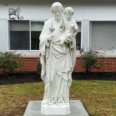 China BLVE White Marble St. Joseph And Baby Jesus Statues Stone Saint Joseph Sculpture Life Size Religious Outdoor Church for sale