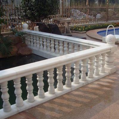 China BLVE White Marble Baluster Handrail Natural Stone Carving Balcony Balustrade Railing Design Modern French Garden for sale