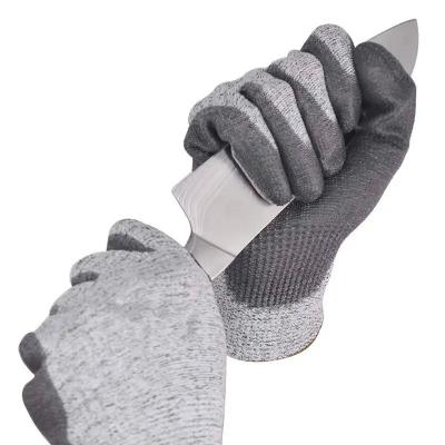 Китай Работайте перчатки безопасности HPPE 5 ровные анти- режа сжатие покрытое PU отрезало устойчивые работая перчатки продается
