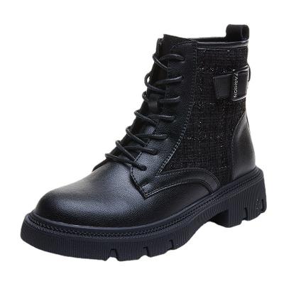 China Mid Cut Lace Up Round Toe Leather Boots for sale