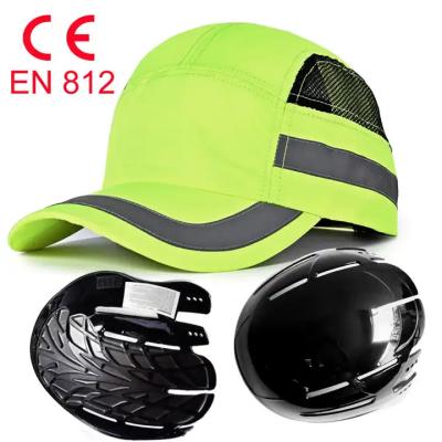 China Fluorescent Green Reflective Safety Helmet Shock And Collision Proof Lightweight Protective Cap CE EN812 Bump Cap à venda