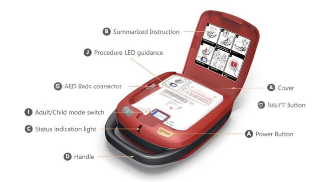 Close-up of AED Defibrillator Trainer controls
