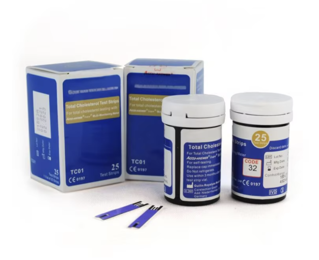 Testing kit components including strips and lancets