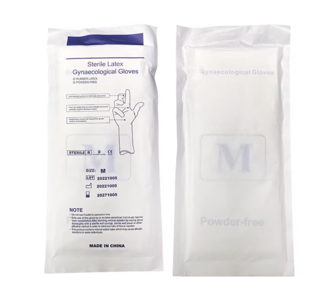 Close-up of sterile latex gynecological examination gloves