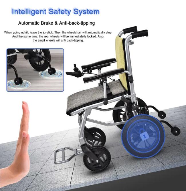Close-up of wheelchair battery compartment and controls