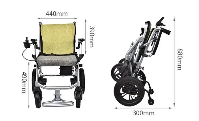 Side view of wheelchair showing foldable mechanism
