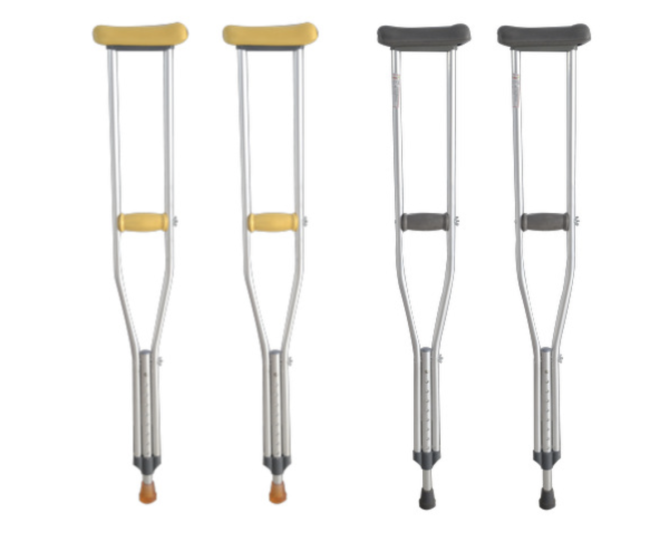 Multiple crutches showing different height adjustments