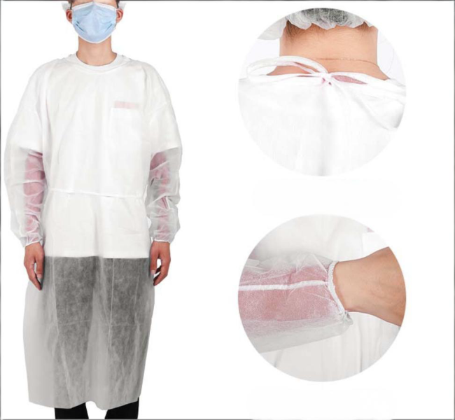 Isolation gown side view demonstrating sleeve design