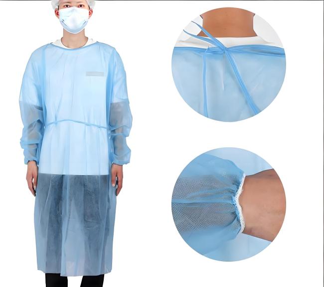 Packaged isolation gown showing individual wrapping