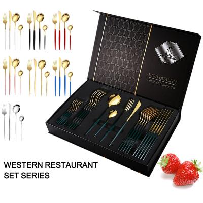 China Custom Stainless Steel Cutlery Set 24 Piece Gold Cutlery Set For Hotel Restaurant for sale