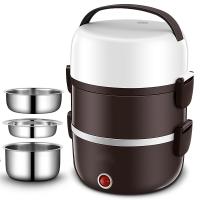 Quality 220V Portable Lunch Box Cooker Three Layers Stainless Steel Dark Brown OEM for sale