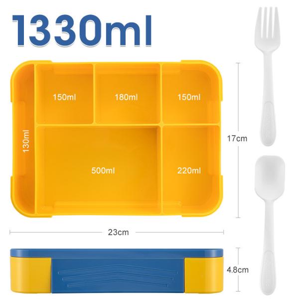 Quality Food-Safe Plastic Bento Lunch Box with 5 Compartments and Cutlery for Kids and for sale