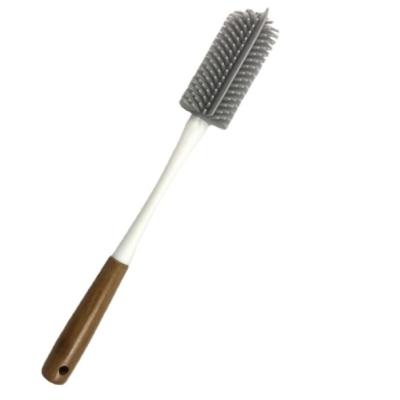 China OEM Custom Kitchen Tool Bamboo Handle Dish Brush With TPR Scraper for sale