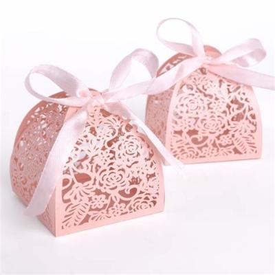 China Wedding Small Candy Boxes , Pink Color Mini Paper Gift Box Offset Printing for sale