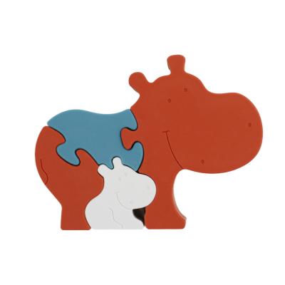 China Food Grade Silicone Infant Jigsaw Puzzles BPA Free Eco Friendly Hippo Shape for sale