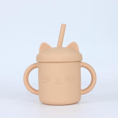 China 155g Silicone Drinking Cup With Printed Sippy Cup With Straw for sale