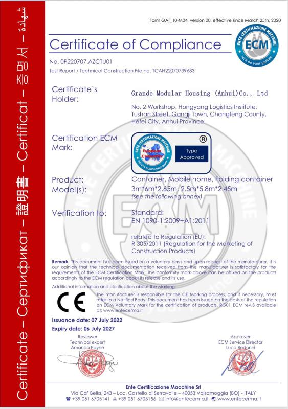 CE Certificate - Grande Modular Housing (Anhui) Co., Ltd.