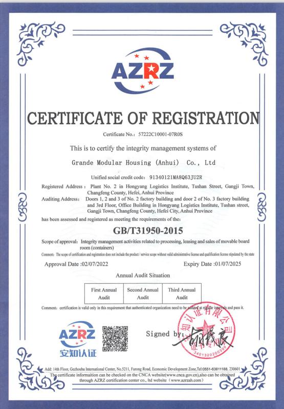 Certificate of Registration - Grande Modular Housing (Anhui) Co., Ltd.