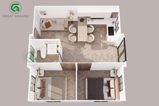 Grande expanding shipping container home layout