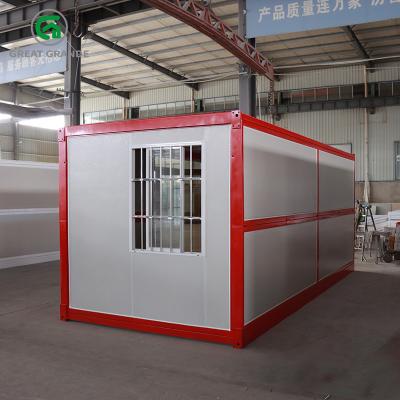 China Prefab Folding Container Home Red Frame Side Glass Door Galvanized Steel Frame Support for sale