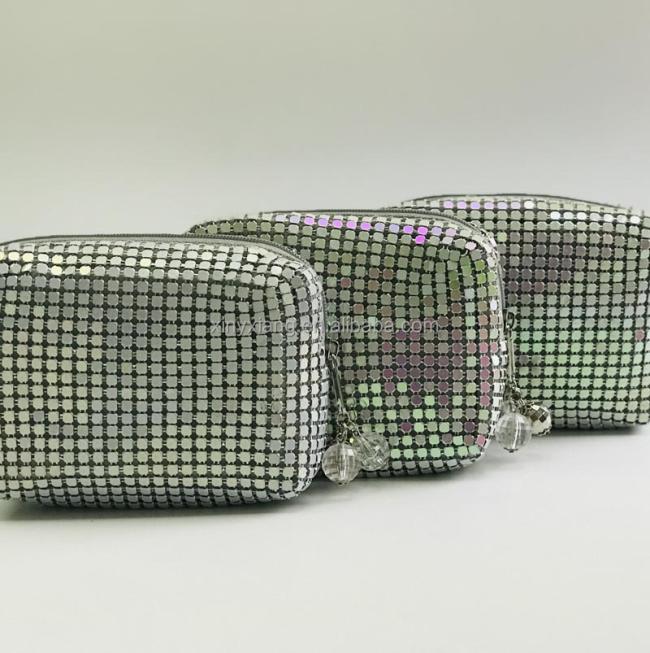 Factory custom Metal Aluminum Mesh Clutch Cosmetic Bag Gold Metal Mesh Evening Bag Purse pouch handbag