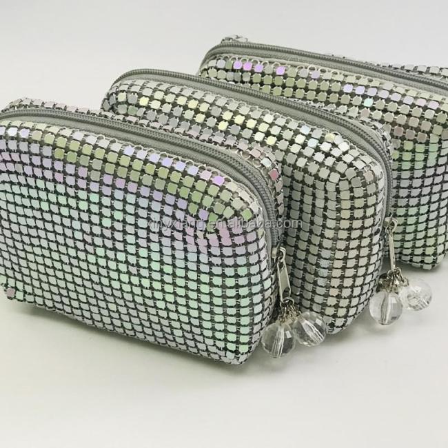 Factory custom Metal Aluminum Mesh Clutch Cosmetic Bag Gold Metal Mesh Evening Bag Purse pouch handbag