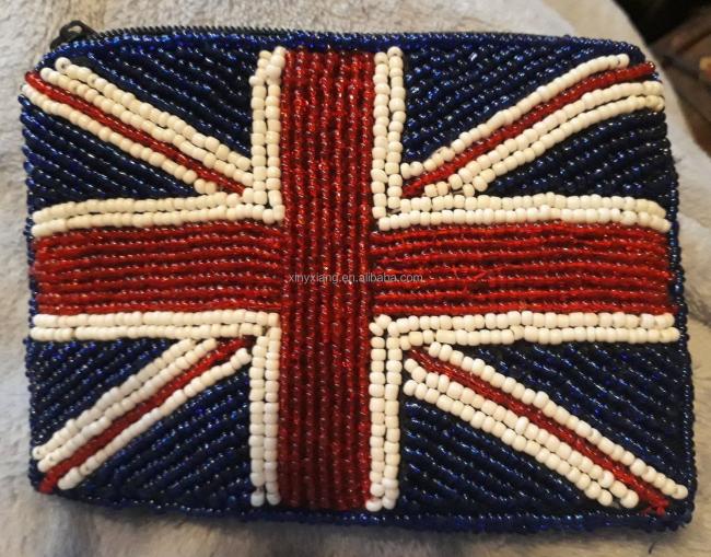 Factory custom beaded flag coin purse, vintage beaded small purses, Women's International Country Flag Beaded Coin Purse
