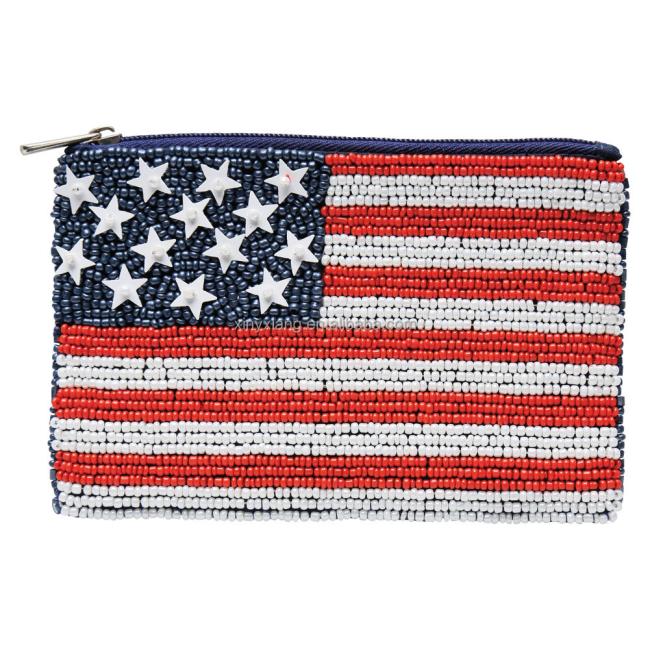 Factory custom beaded flag coin purse, vintage beaded small purses, Women's International Country Flag Beaded Coin Purse