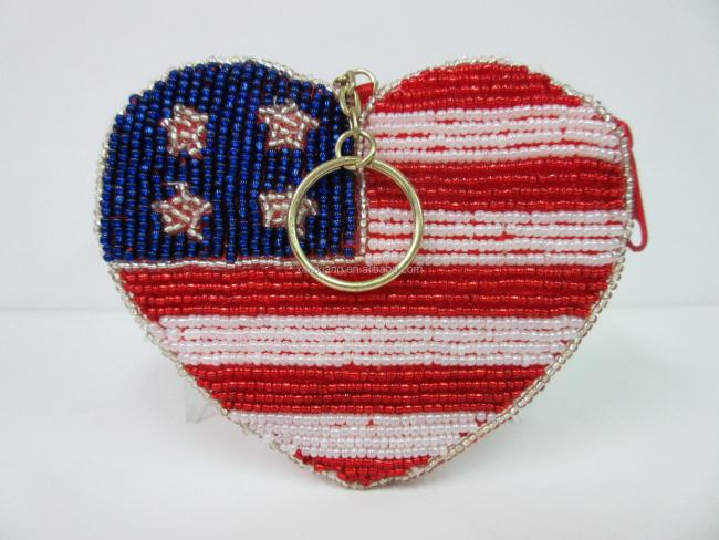 Factory custom beaded flag coin purse, vintage beaded small purses, Women's International Country Flag Beaded Coin Purse
