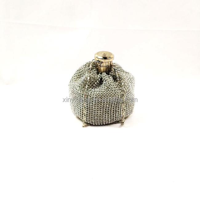 Factory custom Wholesale Perfume bottle Shape Drawstring Evening Bag Women Elegant Full Rhinestone Soft Makeup Shoulder Bags