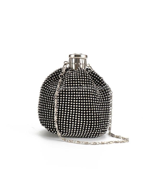 Factory custom Wholesale Perfume bottle Shape Drawstring Evening Bag Women Elegant Full Rhinestone Soft Makeup Shoulder Bags