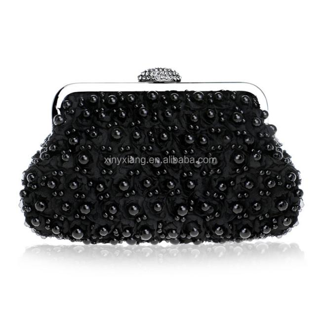 Factory Wholesale Diamond Buckle Rose Sweet Pearl Beaded Prom Evening Handbag Wedding Bag Party Clutch