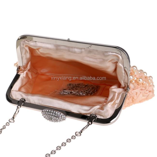 Factory Wholesale Diamond Buckle Rose Sweet Pearl Beaded Prom Evening Handbag Wedding Bag Party Clutch