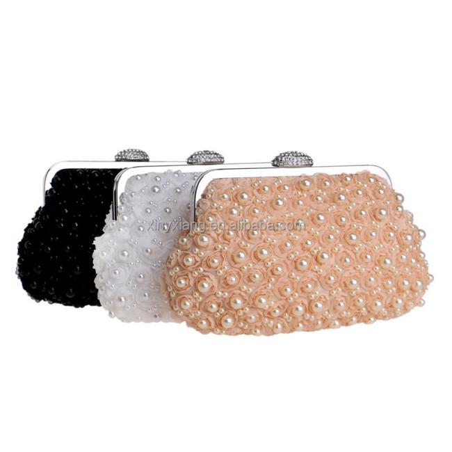 Factory Wholesale Diamond Buckle Rose Sweet Pearl Beaded Prom Evening Handbag Wedding Bag Party Clutch