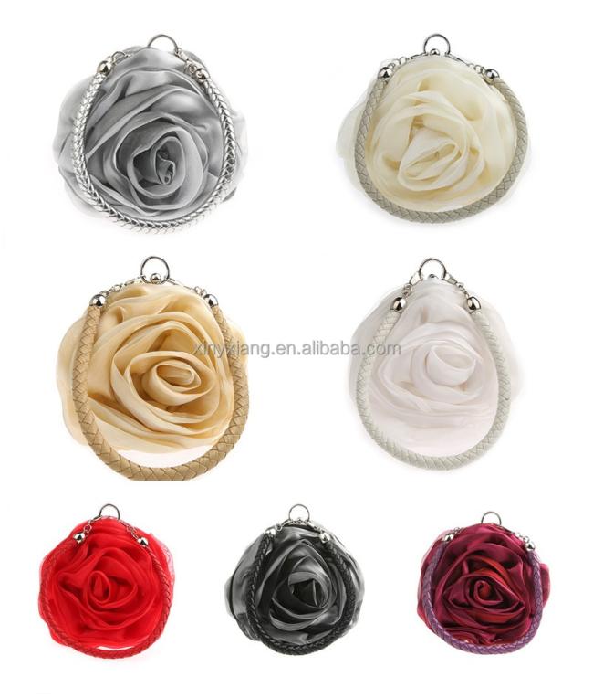 Factory Wholesale Small Flower Shaped Wristlet Wedding Evening Flower Girl Clutch Purse, Floral Evening Bags