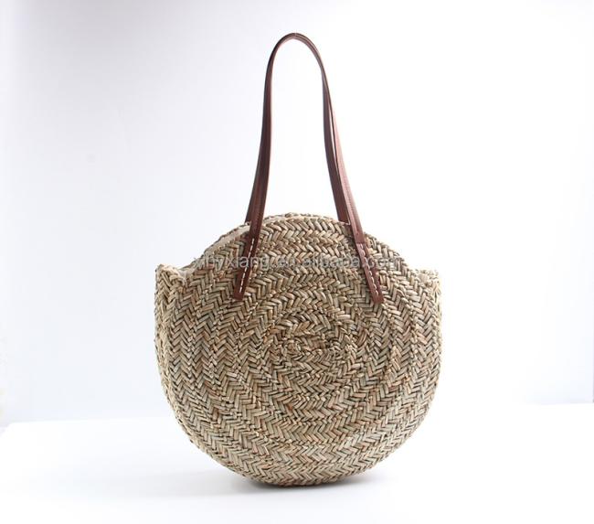 Factory custom Natural Plaited Water Hyacinth Round Bag, Water Hyacinth Hand Weaved Bags, Woven Rattan Straw Shoulder Bag