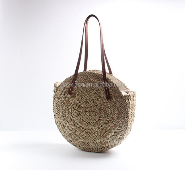 Factory custom Natural Plaited Water Hyacinth Round Bag, Water Hyacinth Hand Weaved Bags, Woven Rattan Straw Shoulder Bag