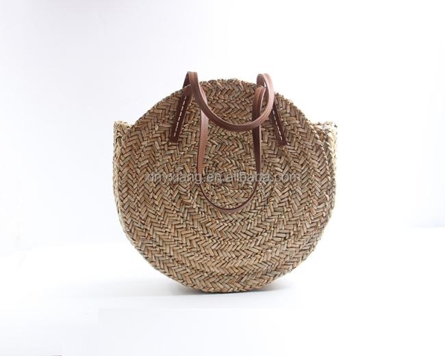 Factory custom Natural Plaited Water Hyacinth Round Bag, Water Hyacinth Hand Weaved Bags, Woven Rattan Straw Shoulder Bag
