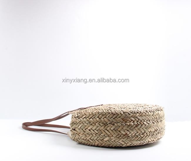 Factory custom Natural Plaited Water Hyacinth Round Bag, Water Hyacinth Hand Weaved Bags, Woven Rattan Straw Shoulder Bag